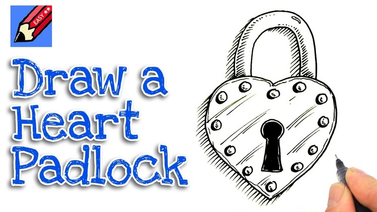 How to draw a heart shaped padlock real easy for kids and beginners