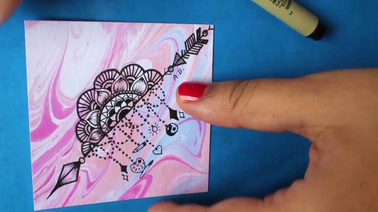 How to Draw: A Mandala Arrow Design. Surely Simple {on Marbled Paper}