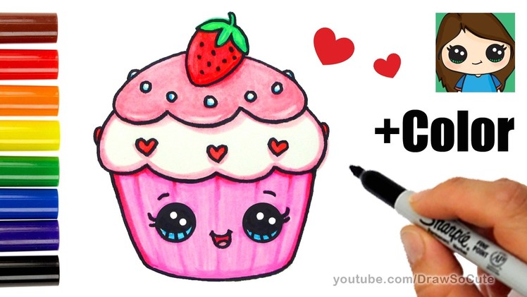 How to Draw + Color a Cupcake Easy - Valentine's Sweet