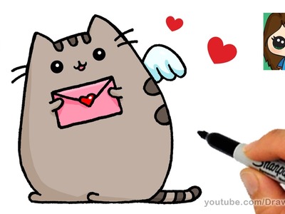 How to Draw Pusheen Cat Valentines Love Easy