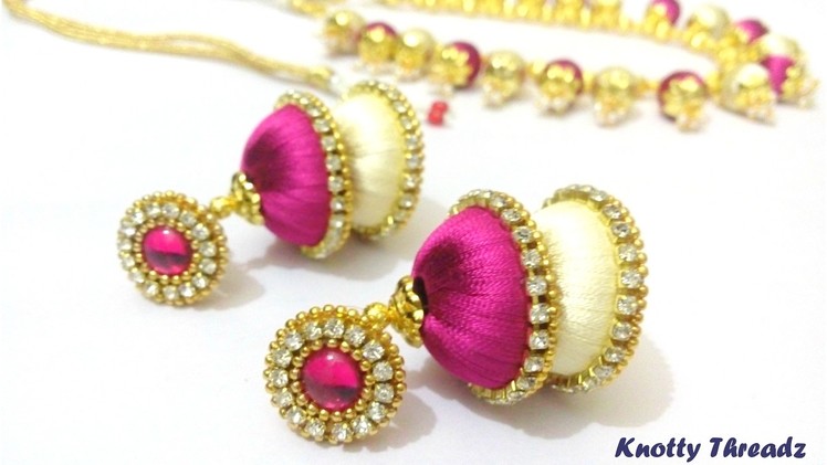 How to make Dual Colored Silk Thread Jhumkas  at Home | Tutorial | Earrings | Knotty Threadz !