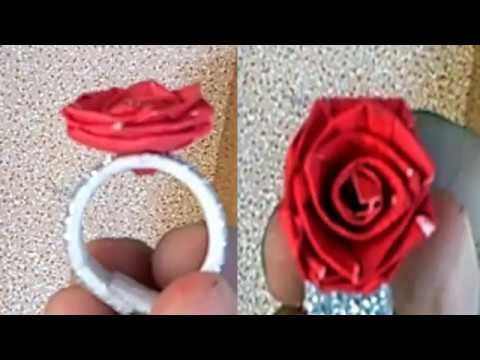 How to make Paper Flowers Ring | Ring Rose | Paper made | diy flower from paper | simple rose