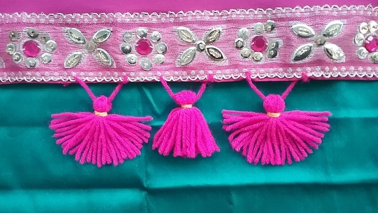 How to make saree kuchu easily with wool.yarn l crochet edge kuchu on fabric l saree kuchu design#13