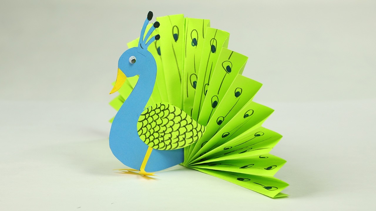 Paper Crafts for Kids - Easy Blue and Neon Peacock With Paper