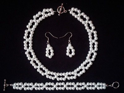 Pearl Jewelry Pattern. How to Make White Pearl Bead Bracelet, Necklace, Earrings