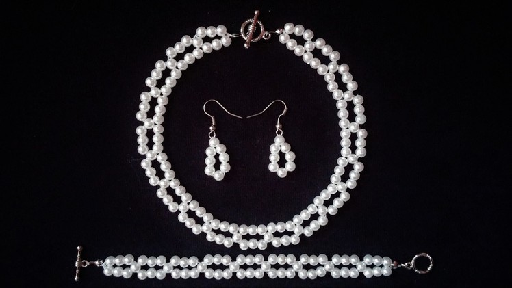 Pearl Jewelry Pattern. How to Make White Pearl Bead Bracelet, Necklace, Earrings