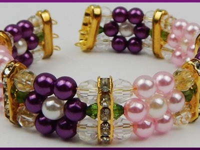 DIY | Blumenarmband aus Perlen basteln | Flower memory wire beaded bracelet with pearls