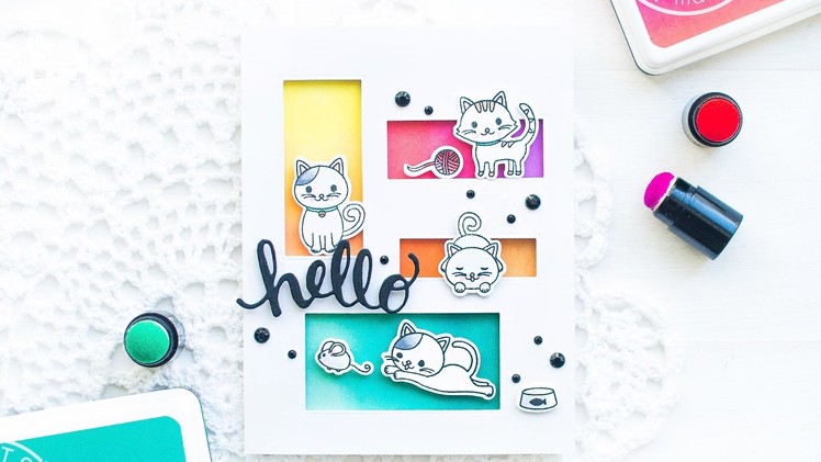 Hero Arts: DIY Cat Friendship Card using Ombré Inking & Window Die-cutting