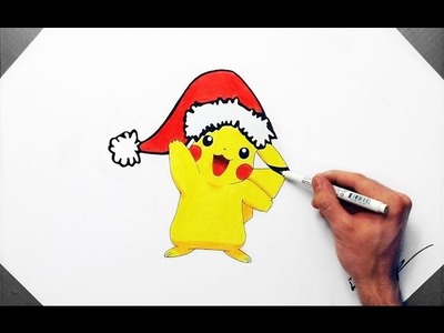 How To Draw Pikachu   Christmas Edition - Fan Art Speed Drawing 2016 寵物小精靈去