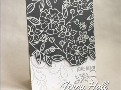 White heat embossing on gray paper using Stampin Up products with Jenny Hall