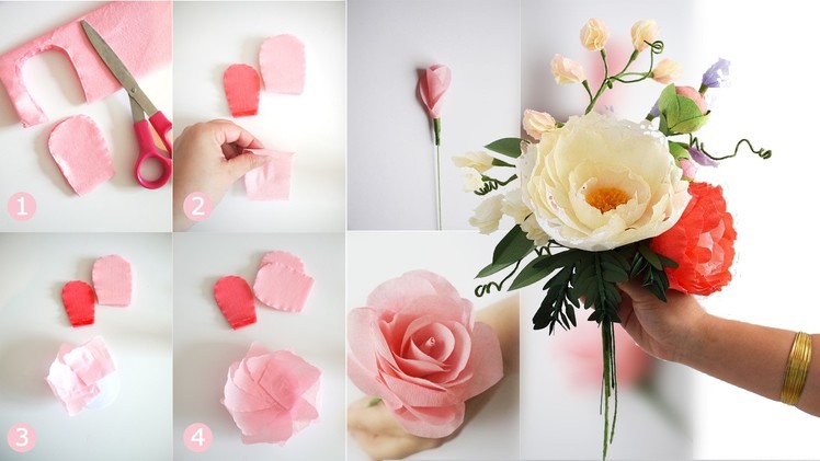 DIY Bridal Bouquet with Fresh and Crepe Paper Flowers