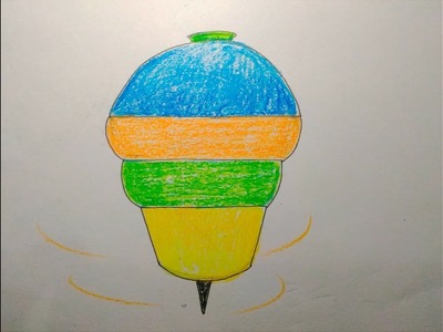 How to draw a spinning top step by step tutorial for kids