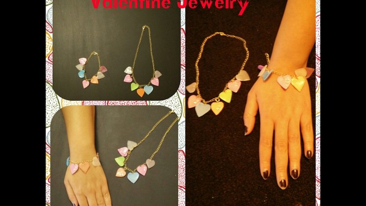 Valentine jewelry.Necklace & Bracelet.Hot glue gun Craft