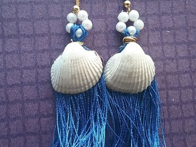 How to make silk thread earrings at home,tassel earrings,earrings with pearls&oyesters shells,