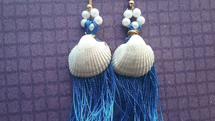 How to make silk thread earrings at home,tassel earrings,earrings with pearls&oyesters shells,