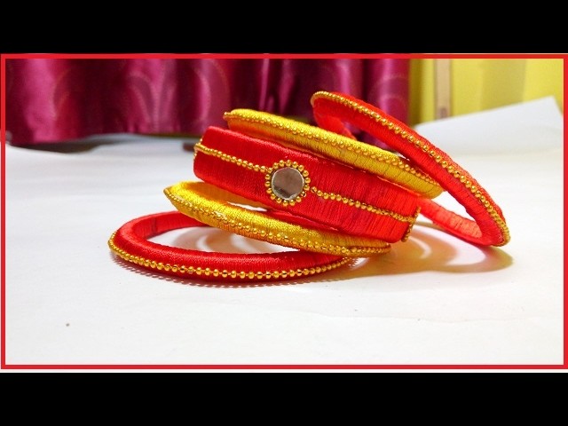 How to make yellow and orange colour silk thread bangales at home
