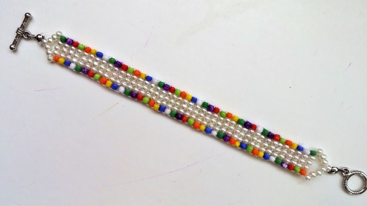 DIY Easy  Colored Bracelet. 10 minutes beading project for beginners.
