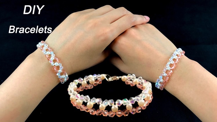 Easy DIY Crystal and Pearls Bracelets. How to Make Beading Bracelets with  Crystal and Pearls