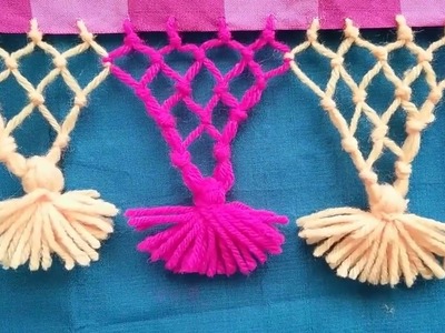 How to make saree kuchu with wool.yarn l crochet edge border on fabric l saree kuchu design#15