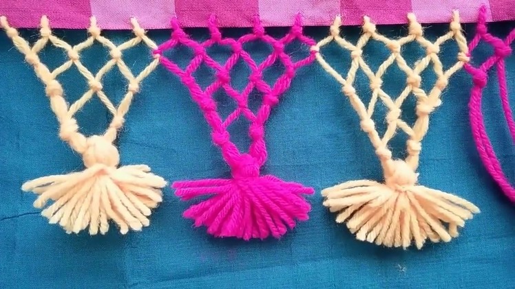 How to make saree kuchu with wool.yarn l crochet edge border on fabric l saree kuchu design#15