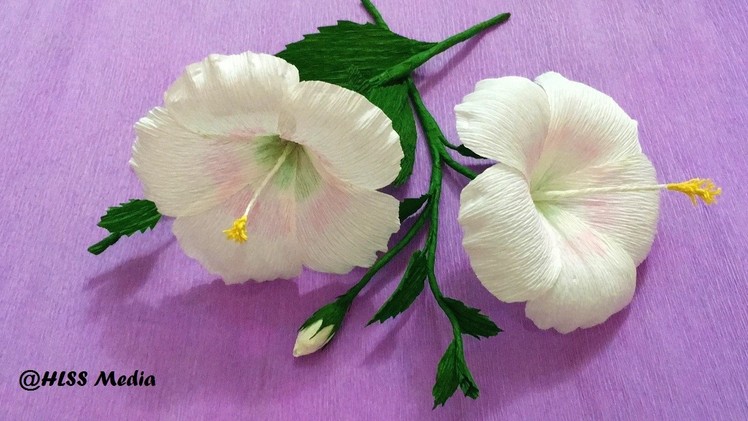 How To Make white Hibiscus Paper Flower origami step by step. DIY crepe paper flower tutorials