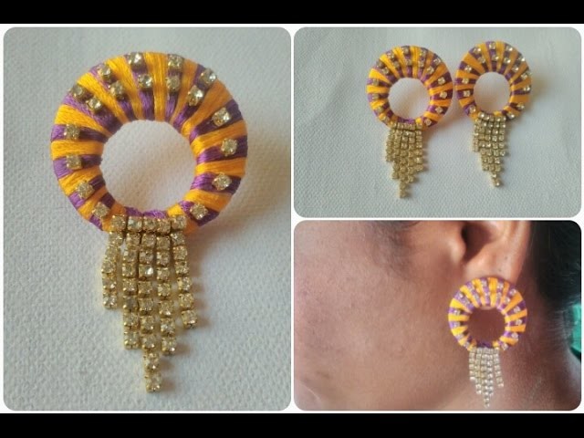 Multi Colour Silk Thread Stones Earrings. DIY. Simple And Easy Earrings Tutorial