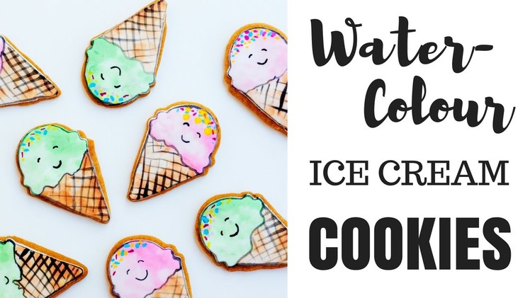Watercolour Ice Cream Cookies | How To Illustrated Painted Cookie DIY tutorial Kawaii