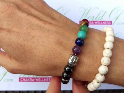 Chakra Bracelet with White stone and Buddha or Lava Pearl Beads