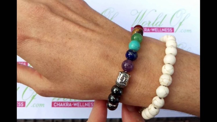 Chakra Bracelet with White stone and Buddha or Lava Pearl Beads
