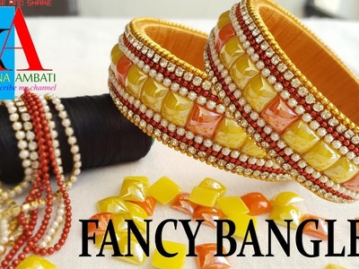 How to make designer silk thread  bangles with kundans and gold drop chain