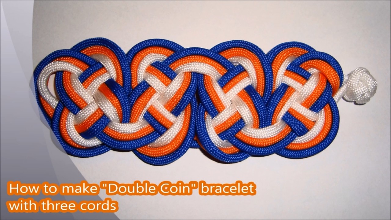 How to make "Double Coin" bracelet with three cords (Wide series)