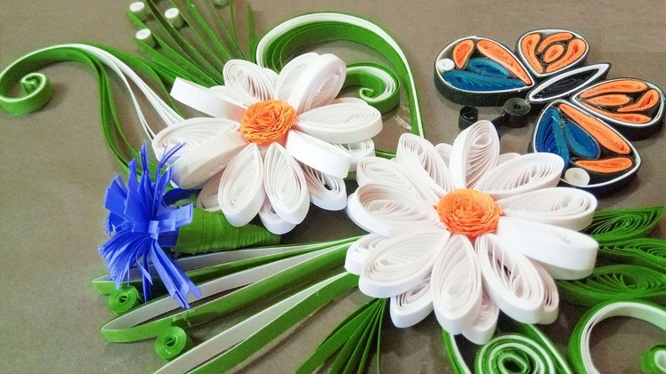 ✅Paper Quilling | How to make Beautiful White flowers and butterfly fo Birthday Gift  Card