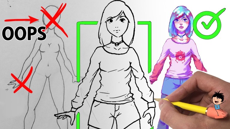 Anime Hack: "1,35,12,12,12,????" How to Draw a FEMALE Body (Easy Manga Girl Tutorial)