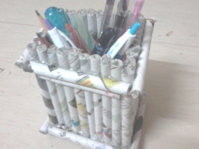 DIY: How to make pen stand using Newspaper rolls.tubes - best out waste craft