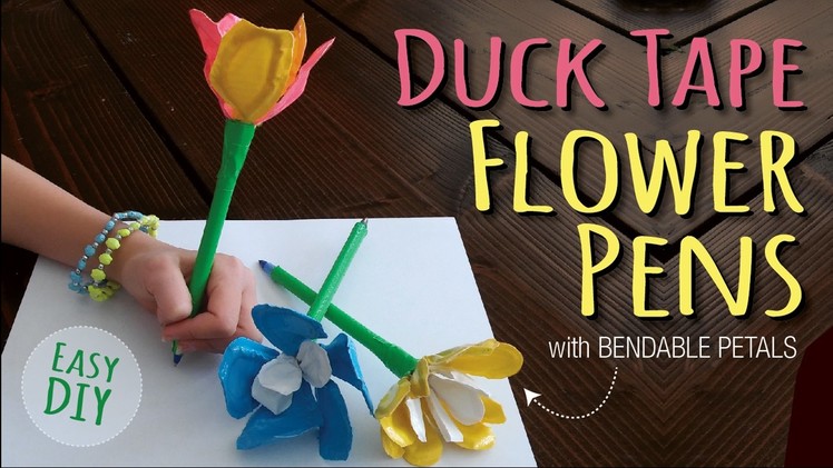 How to Make Duck Tape Flower Pens | Kids Crafts by Three Sisters | DIY Duct Tape Craft