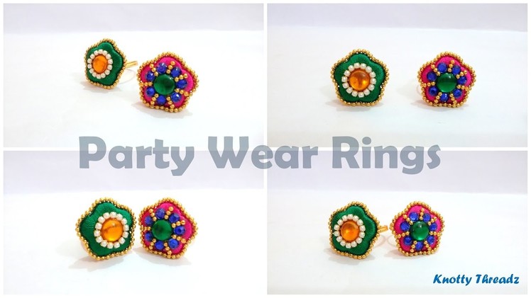 How to make Flower Shaped Party Wear Finger Rings at Home | Tutorial !!