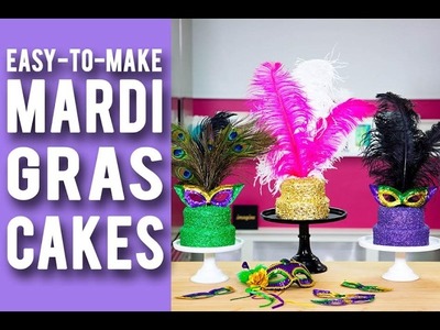 How To Make MARDI GRAS CAKES! Purple, Green & Gold Velvet Cakes With Festive Confetti & Feathers!
