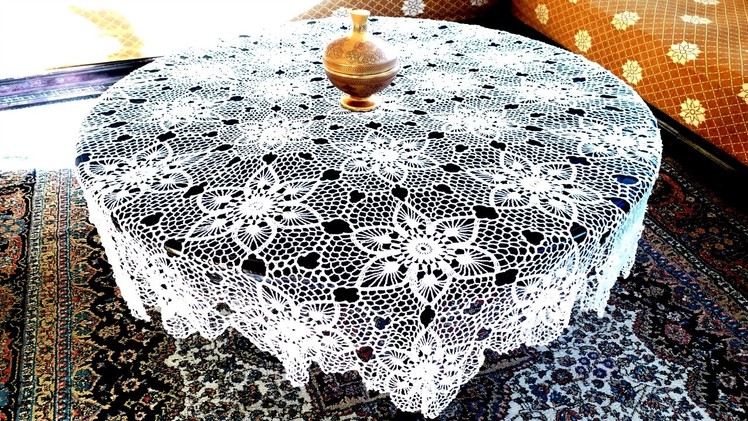 مفرش طاولة كروشي بوحدة بسيطة         nappe crochet facile