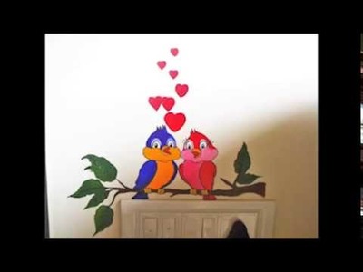 DIY acrylic colours love birds wall painting