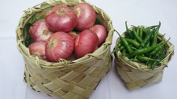 How to make basket with palm leaves,basket making in village style,vegtable basket,DIY  basket video