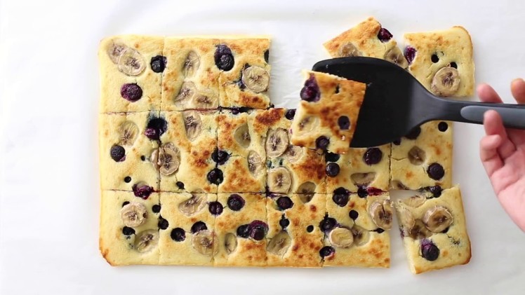How To Make Pancakes In a Sheet Pan - Banana Blueberry