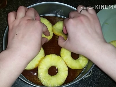 How to make upside down Pineapple cake recipe with caramel sauce