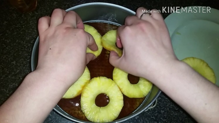 How to make upside down Pineapple cake recipe with caramel sauce
