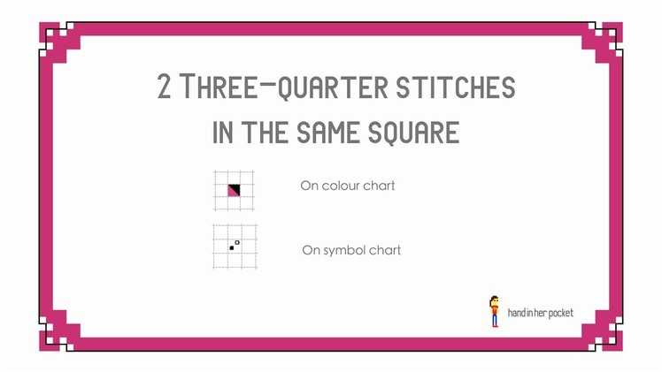 Learn to cross stitch: 2x three-quarter stitches in the same square