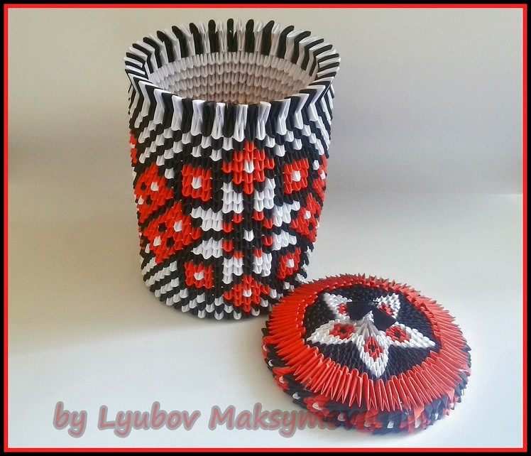 3D origami paper vase (fancy box, box for chocolate) with Ukrainian patterns