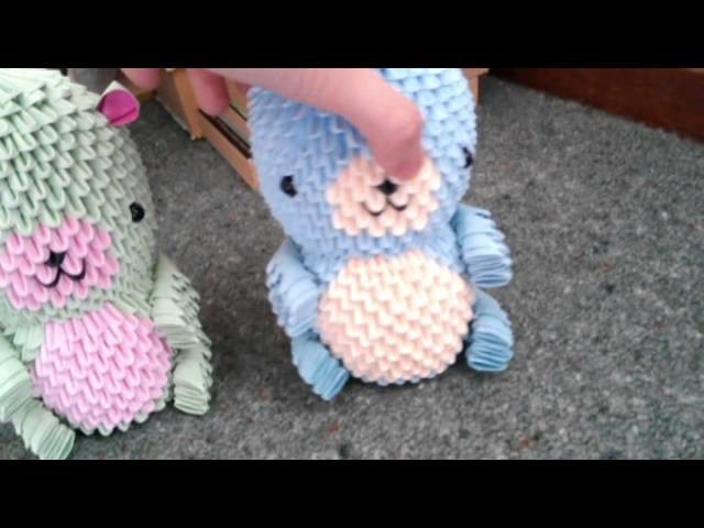 3D origami teddy - smaller ears. diff. colour combinations