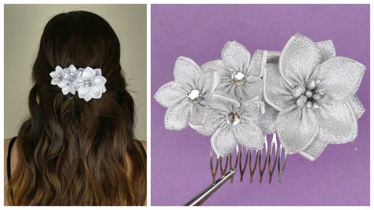 DIY Ribbon flower I Wedding hair comb I Kanzashi flower tutorial