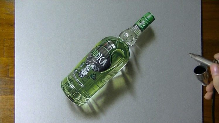 Drawing timelapse: a bottle of Oddka vodka - hyperrealistic art