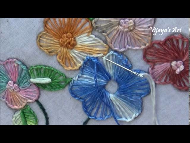 Hand Embroidery Flower Work Designs # 99- Button hole Stitch flower Designs