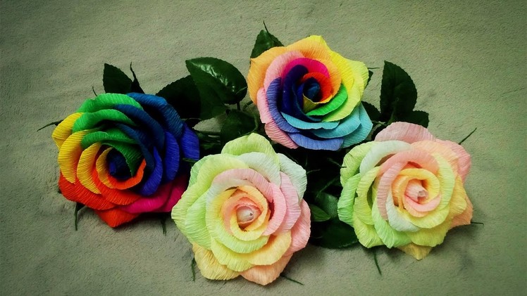 How To Make Rainbow Rose From Crepe Paper - Craft Tutorial